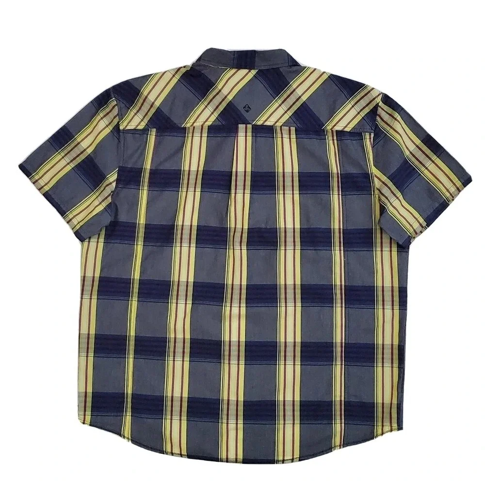 Prana Mens XXL Gray Yellow Plaid Button Front Short Sleeve Casual Hiking Shirt